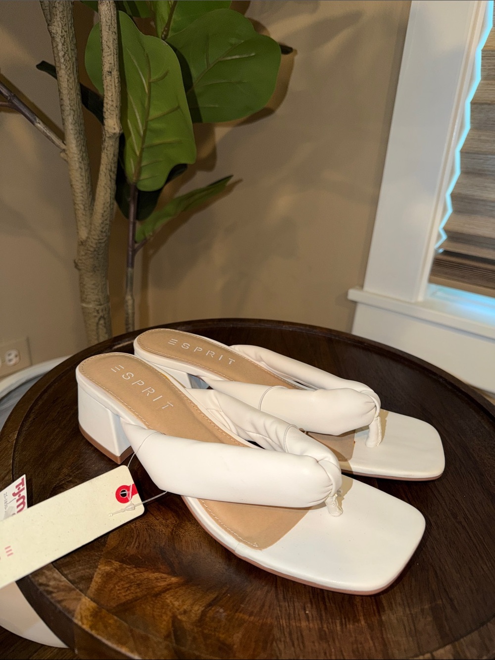 Esprit Cream Knotted Toe-Loop Block Heel Mules